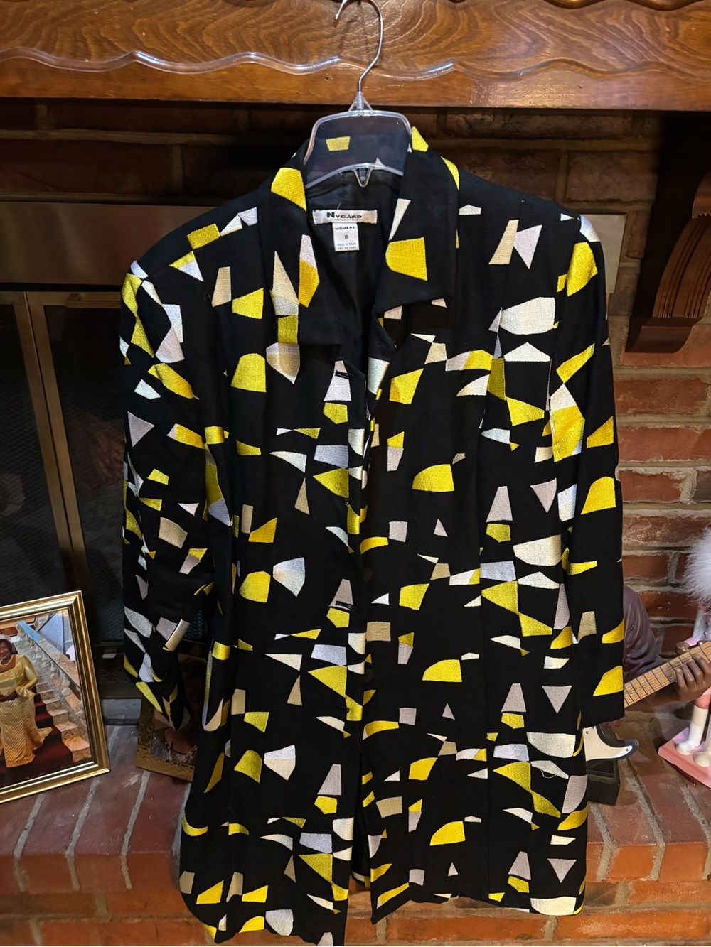 Peter Nygard Black Jacket with Yellow & White Geometric Print